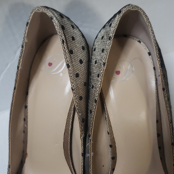 Heart In D Peep Toe Black Tan Pokadot Heels - Picture 3 of 16